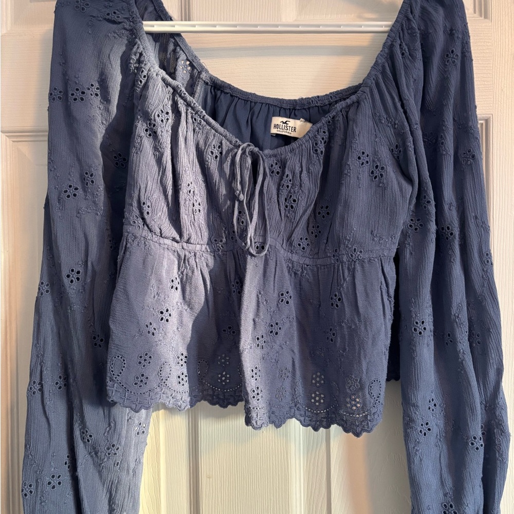Hollister Women's Blue Eyelet Top